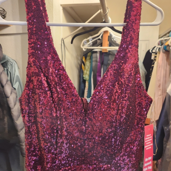 Elegant Burgundy Sequin Gown - Picture 3 of 6